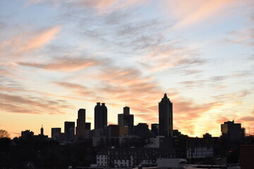 Downtown Atlanta with a dramatic sunset sky 
