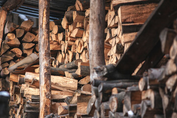 storage space for firewood. firewood in the Ukrainian village