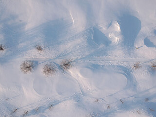 aerial view over the golf course in winter time