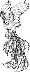 Obraz premium Japanese peacock tattoo.Asian Phoenix fire bird tattoo design.Colorful Phoenix fire bird colouring book illustration.Hand drawn Japanese tattoo style.