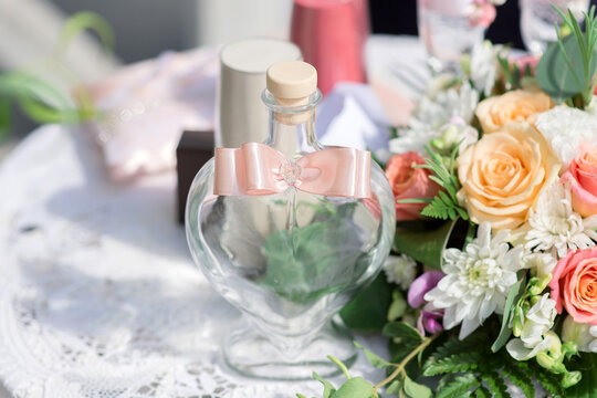 Wedding paraphernalia on the table of the wedding ceremony