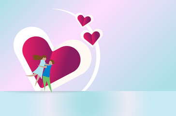 A paper cut in the shape of a heart and the Couple fall in love