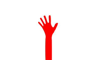 Red hand raised in the air. Vector drawing.