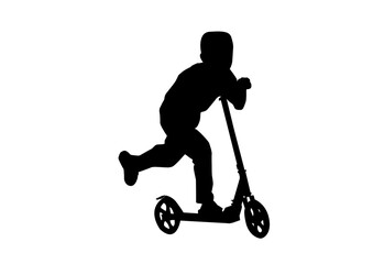 Silhouette scooter bike kids ,Boy play spin scooter with white background with clipping path. © Thipsuda