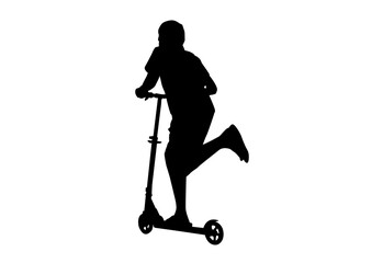 Silhouette scooter bike kids ,Boy play spin scooter with white background with clipping path. © Thipsuda