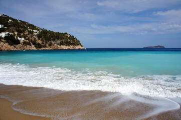 The blue water of the bay on the north coast of Ibiza.Spain