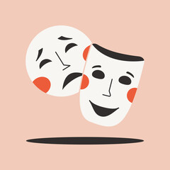Theatrical masks drama and comedy symbol isolated objects
