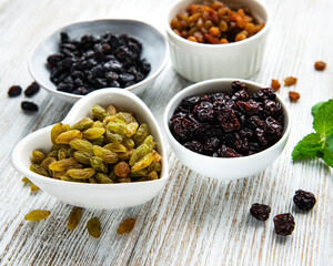 Collection of various raisins