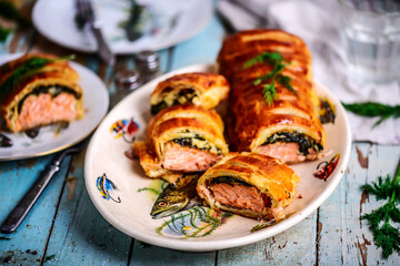 Salmon Wellington .style rustic