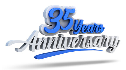 35th anniversary celebration logo in blue and white color isolated on white background. Thirty-five years anniversary logo. 3d illustration.