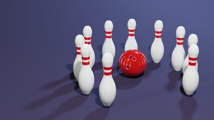 Bowling Pins Arranged in Circle with Bowling Ball Inside