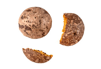 Homemade cookies covered with sweet glaze top view on white background