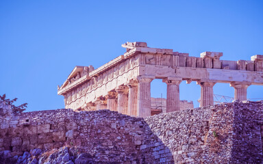 Athens Greece, Parthenon ancient temple on Acropolis hill, view from the north