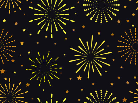Seamless pattern with fireworks. Festive vector background