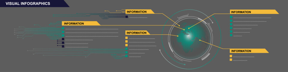Modern template for infographic presentation in high-tech style. Visual infographic layout with circuit board design. Vector Illustration