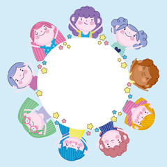 little girls and boys female and male cartoon, Children