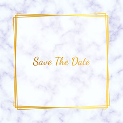 Wedding invitation in marble backgrounds with gold frames. Social media post template