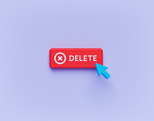 Cursor Clicks the Delete Button. minimal concept isolated. 3d rendering