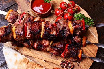 Kebab with spices and vegetables