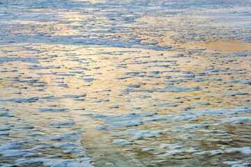 reflection in ice sunset background with snow texture