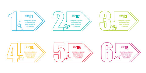 Infographics design vector and business icons with 6 in options outline number for presentation and web site