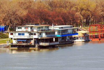 Fototapeta na wymiar River barge, splav are popular as restaurants, bars and discos in Belgrade