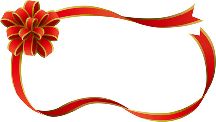 華やかなリボンフレーム四角(赤・金フチ)