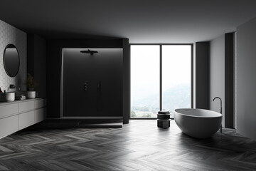 Fototapeta na wymiar Luxury gray master bathroom interior