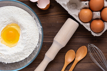 Homemade cakes on a wooden background. Top view.