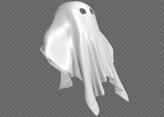 Ghost of Halloween party in white sheet on transparent background. Vector illustration.