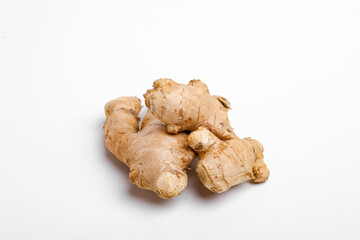 Fresh ginger on white background, herb medical concept