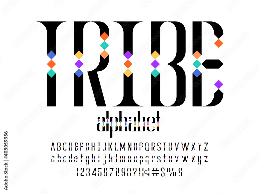 Wall mural vector of tribe style alphabet design with uppercase, lowercase, number and symbols