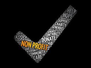 Non Profit check mark word cloud, social concept background