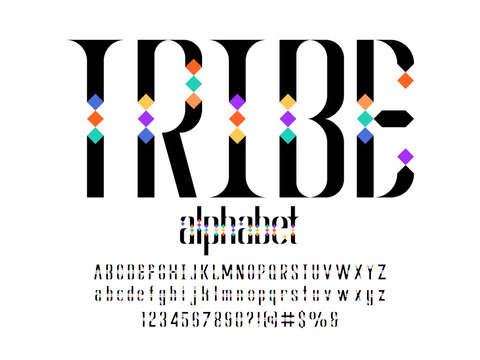 vector of tribe style alphabet design with uppercase, lowercase, number and symbols