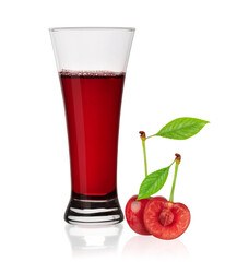 Cherry juice in a glass isolated on white background
