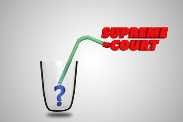 Letter Supreme court with a glass and a question mark demonstrating government law confusion concept. 3D illustration