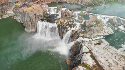 Aerial view of Shoshone Falls in summer season from drone viewpoint, Idaho, USA