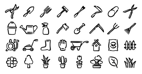 Gardening Icon Set (Hand-drawn line version)