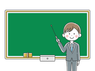 授業をする日本人の男性教師のイラスト