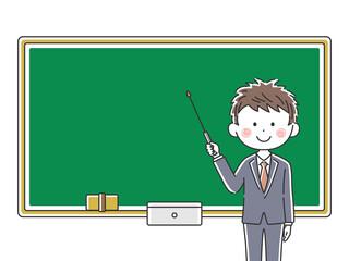授業をする日本人の男性教師のイラスト