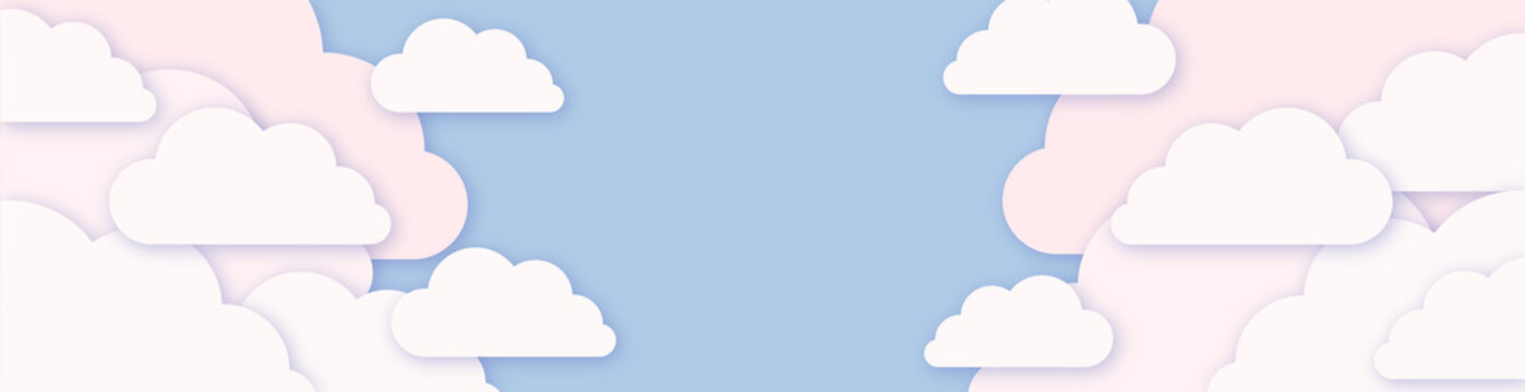 Cloudy blue sky background white clouds with copy space. Vector illustration.