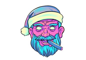Brutal bright santa claus illustration in neon colors on white background. Illustration for your design of t-shirts, mugs, cards. Print for New Year's goods