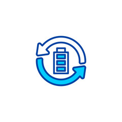 Battery recycling icon in blue color style