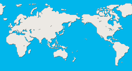 Fototapeta na wymiar World Map (Simplified outline world map, Asia in Center)