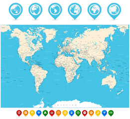 Fototapeta na wymiar World Map vector illustration and map pointers