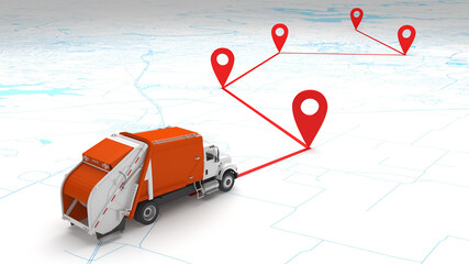 concept garbage truck route on the map © petrovk