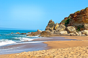 Fototapeta na wymiar deserted beach on the Atlantic coast near Cadiz, Spain.
