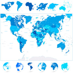 Fototapeta na wymiar Blue World Map and continents