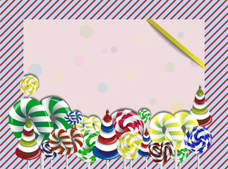 Blank for cards, invitations, congratulations with funny lollipops in vector.