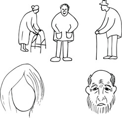 Vector drawing of the elderly. Grandmother and grandfather.